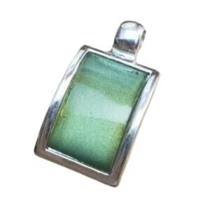 Vintage Resin Green Domed Silver Pendant